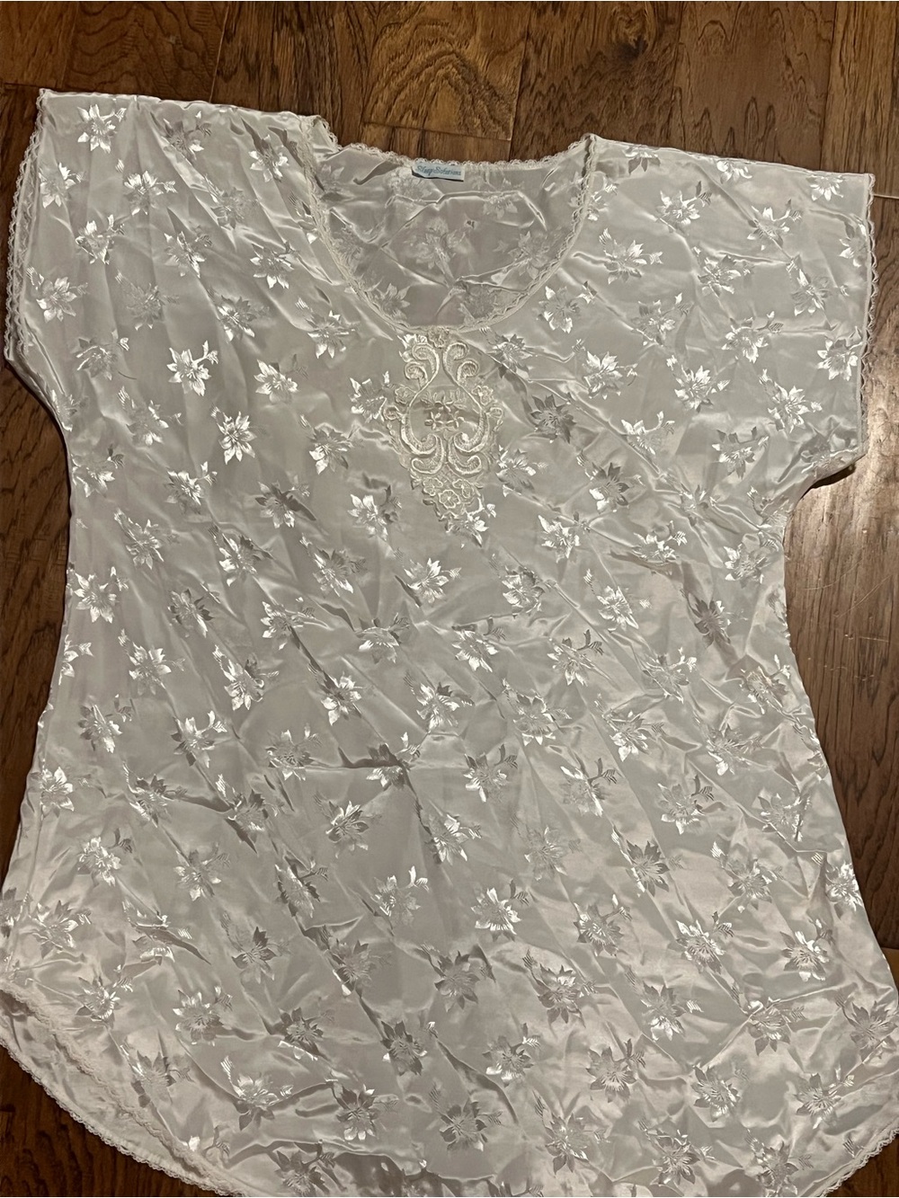 Embroidered V-Neck Sheer Floral Blouse in Ivory